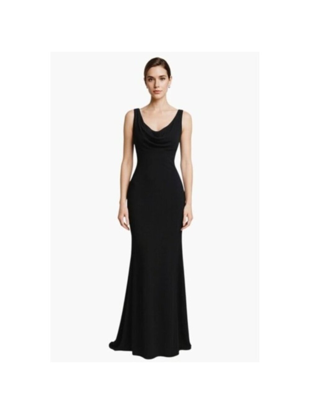 Betsy & Adam Black Vintage Inspired Cowl Neckline Evening Maxi Dress